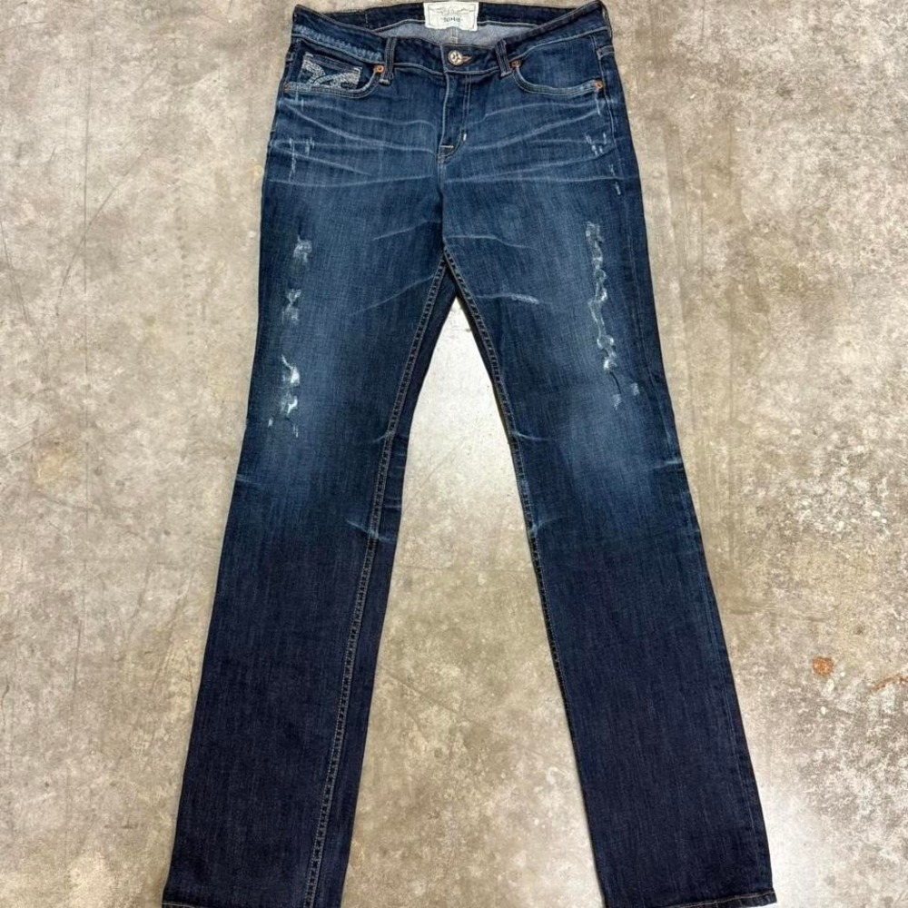 Y2K Big‎ Star "Nina" Straight Dark Wash Distressed Jeans Size 30L